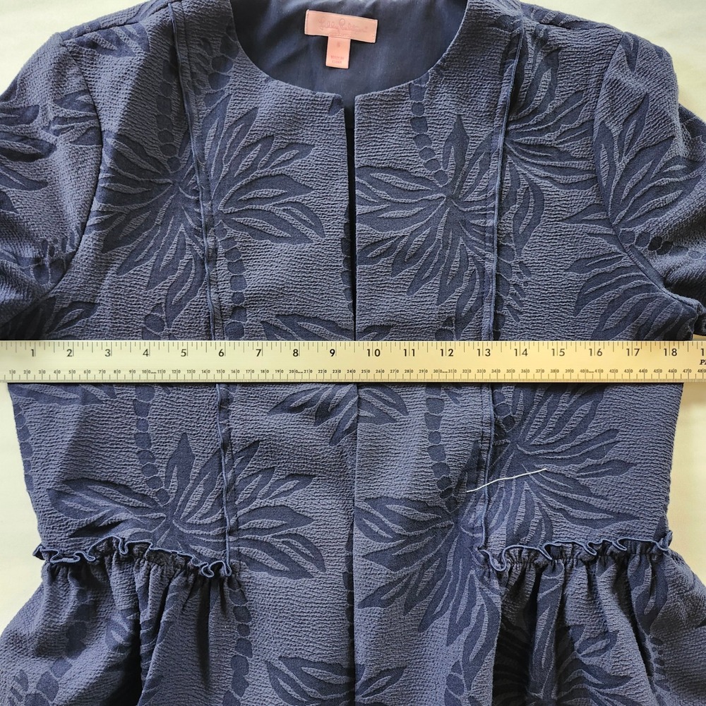 Lilly Pulitzer Shaylee Navy Blue Palm Bell Sleeve Blazer Jacket Womens Small - Picture 5 of 6